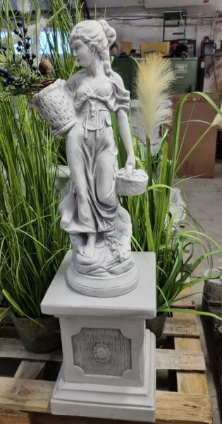 Gartenfigur "Blumenmädchen mit Körben", antik grau