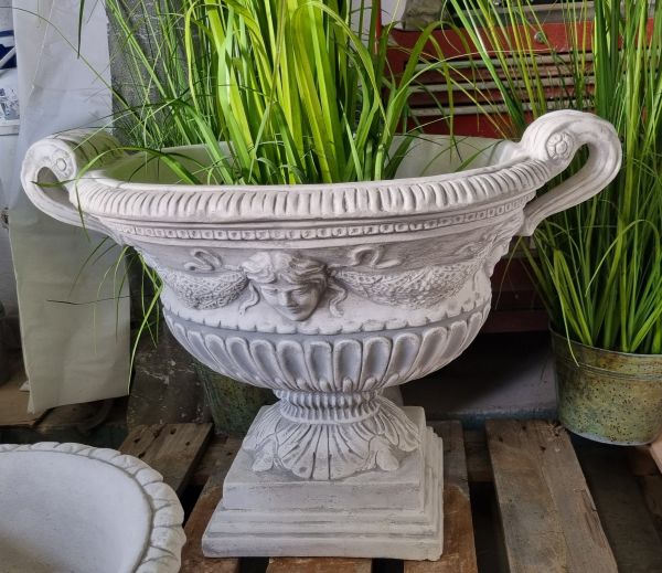 Pflanzgefäß, Vase, Amphore "Barock", antik grau