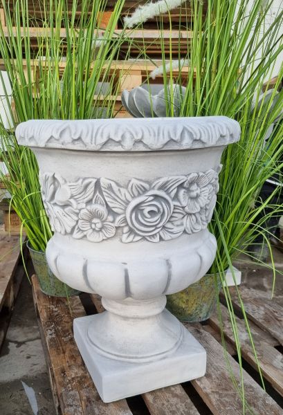 Pflanzgefäß, Vase, Amphore "Blumen", antik grau