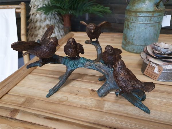 Bronzefigur Fünf Vögel auf Zweig