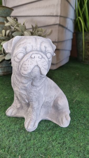 Gartenfigur Dogge sitzend, klein, antik grau