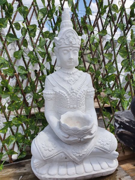 Gartenfigur Buddha mit Kopfschmuck, weiß