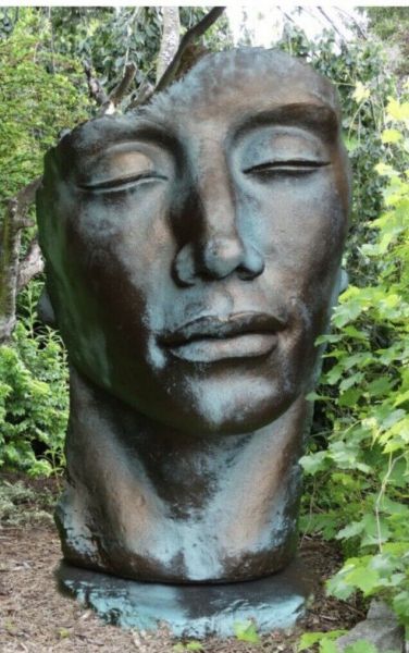 Gartenfigur Gesicht "Mann", Bronze Effekt, inkl. Platte zur Montage - Original von Vidroflor