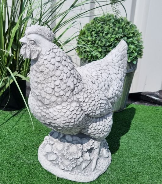 Gartenfigur Huhn, antik grau