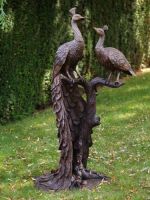 Bronzefigur 2 Pfaue auf Baumstamm