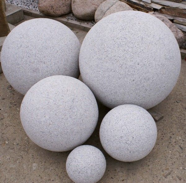 Granit-Kugel grau 30er, gestockt, Wasserspiel Komplettset