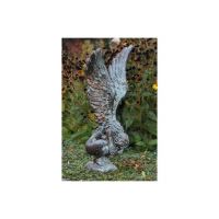 Gartenfigur Hockende Engelfrau m. Flügeln "RACHEL",Bronze Opt. - Original von Vidroflor