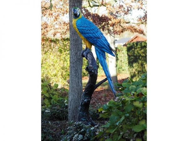 Bronzefigur blauer Papagei auf Stamm