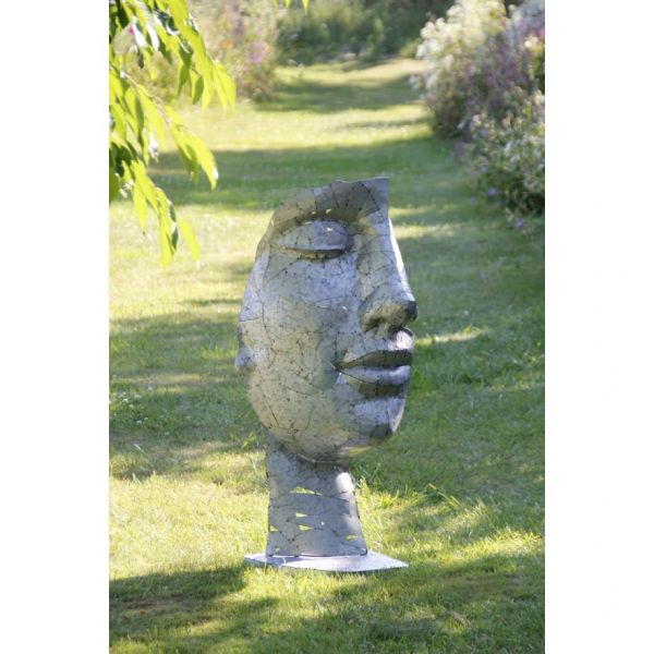 Gartenfigur Gesicht Metall, halb, silber - Original von Vidroflor