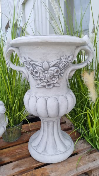 Pflanzgefäß, Vase, Amphore "Blume" XL, antik grau