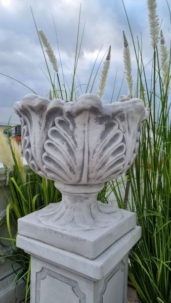 Pflanzgefäß, Vase, Amphore mit Muster, antik grau
