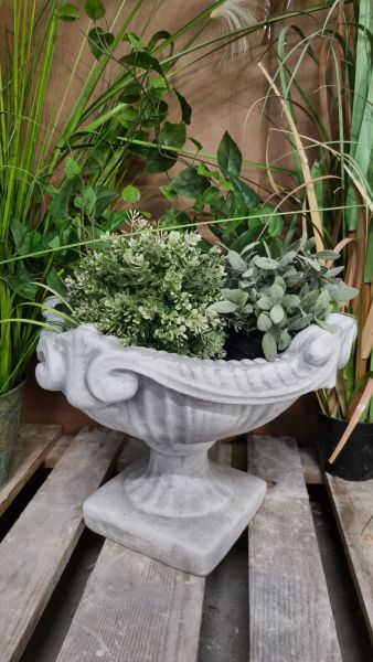 Pflanzgefäß, Vase mit Muster, antik grau
