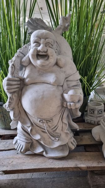 Gartenfigur Buddha, "Hoeti",stehend, groß, antik grau